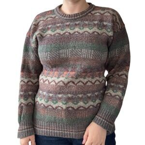 Vintage Mackinnon of Scotland Unisex 100% Wool Geometric Preppy Ski Sweater Sz M